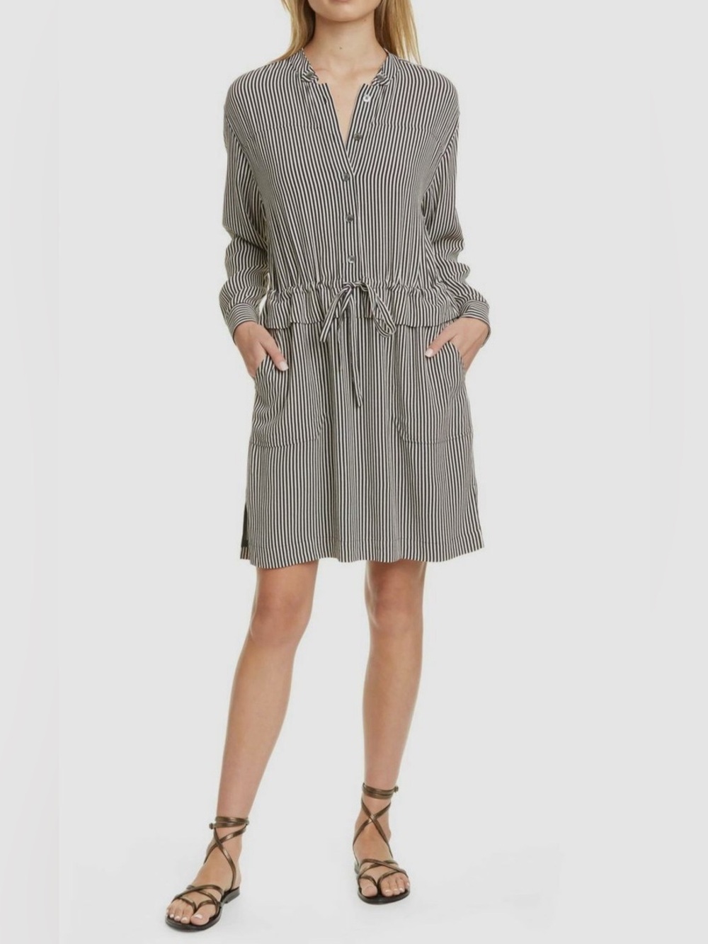 Equipment Femme Lizza Striped Drawstring Shirt Dress Size 8